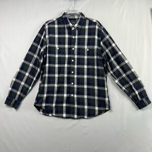 J Crew Flannel Shirt Mens Large Plaid Casual Button Up Cotton Blue Gray